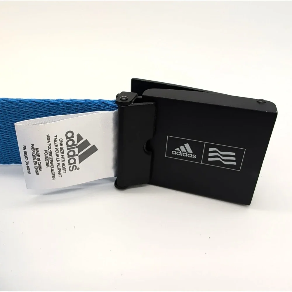 ADIDAS Golf Reversible Web Belt Blue One Size Clamp Buckle Black Cut Length NWOT